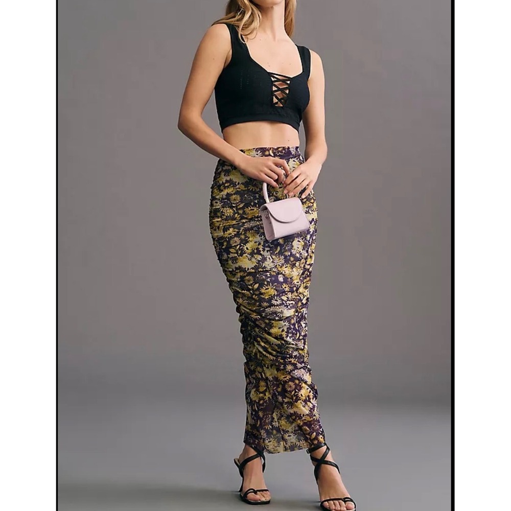 Anthropologie 90s Mermaid Y2K Floral Purple Boho Hippie Tropical‎ Maxi Skirt L